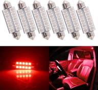 qasim 6-pack red led festoon bulb 44mm 578 212-2 | 10-smd 5050 led interior map dome lights | compatible with 569 6411 211-2 579 214-2 | 12v dc logo