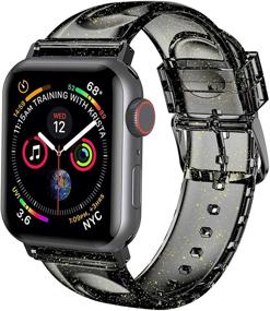 img 4 attached to 👩 IITEEOLOGY Женский блестящий мягкий силиконовый спортивный ремешок для Apple Watch Series 7/6/SE/5/4/3/2/1 - Совместим с Apple Watch Band 38мм 40мм 41мм - Черный/Золотой