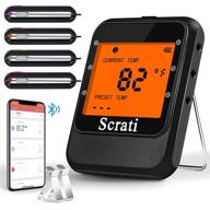 wireless digital bluetooth meat thermometer - smart instant-probe with large lcd backlight - remote read food temperature screen - 4 probe for kitchen cooking oven bbq grill, black logo