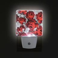 lorvies red roses plug in led night light - auto sensor dusk to dawn decorative night for bedroom, bathroom, kitchen, hallway, stairs, baby's room - energy saving logo