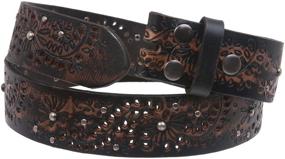 img 1 attached to 🌸 Stylish and Durable 1 1/2" Snap On Embossed Vintage Cowhide Full Grain Leather Floral Rivet Perforated Casual Belt