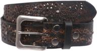 🌸 stylish and durable 1 1/2" snap on embossed vintage cowhide full grain leather floral rivet perforated casual belt logo