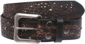 img 4 attached to 🌸 Stylish and Durable 1 1/2" Snap On Embossed Vintage Cowhide Full Grain Leather Floral Rivet Perforated Casual Belt