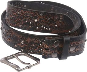 img 2 attached to 🌸 Stylish and Durable 1 1/2" Snap On Embossed Vintage Cowhide Full Grain Leather Floral Rivet Perforated Casual Belt