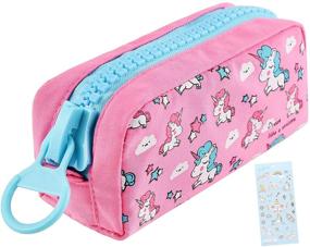 img 4 attached to 🦄 Unicorn Cute Pencil Case for Girls: Large Zipper Makeup Bag and Organizer