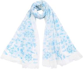 img 3 attached to Elegant Anchor Rudder Print Frayed Women's Accessories in Scarves & Wraps
