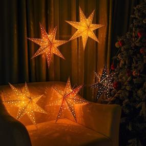 img 3 attached to 🌟 Gold 7-Pointed Star Paper Lantern with LED Lights - Hanging Pendant Lampshade for Christmas Weddings, Holidays, Birthdays, Home Decor - 19.7 Inch