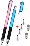 🖊️ 2021 updated universal stylus pens for touch screens (2 pcs) - 2-in-1 design - compatible with all cell phones, tablets, laptops - 6 replacement tips included (4 disc tips, 2 fiber tips) logo