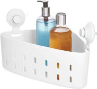 🛁 idesign cade bpa-free plastic corner storage organizer with 2 push lock cups for bathroom shower/tub, 7.52" x 12" x 7.32", suction basket logo