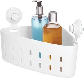 img 4 attached to 🛁 iDesign Cade BPA-Free Plastic Corner Storage Organizer with 2 Push Lock Cups for Bathroom Shower/Tub, 7.52" x 12" x 7.32", Suction Basket