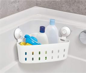 img 1 attached to 🛁 iDesign Cade BPA-Free Plastic Corner Storage Organizer with 2 Push Lock Cups for Bathroom Shower/Tub, 7.52" x 12" x 7.32", Suction Basket