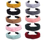 💁 women and girls elastic turban headbands - 10 pack set of plain colored knotted design hair bands | fashion headbands logo