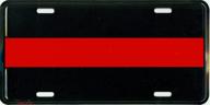 🔥 6x12 inch black and red america auto tag - thin red line metal license plate for cars and trucks - show your support for courageous firefighters, fireman logo