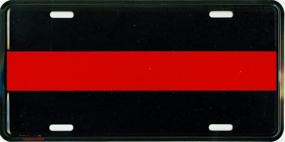 img 1 attached to 🔥 6x12 inch Black and Red America Auto Tag - Thin Red Line Metal License Plate for Cars and Trucks - Show Your Support for Courageous Firefighters, Fireman