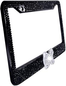 img 3 attached to Sparkling Rhinestone License Plate Frames - Set of 2 - Handcrafted, Waterproof Glitter Crystal License Plate Frames for Cars with 2 Holes - Includes Screws and Caps (Black & White Bowtie)