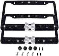 sparkling rhinestone license plate frames - set of 2 - handcrafted, waterproof glitter crystal license plate frames for cars with 2 holes - includes screws and caps (black & white bowtie) logo