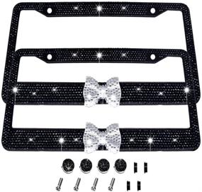 img 4 attached to Sparkling Rhinestone License Plate Frames - Set of 2 - Handcrafted, Waterproof Glitter Crystal License Plate Frames for Cars with 2 Holes - Includes Screws and Caps (Black & White Bowtie)