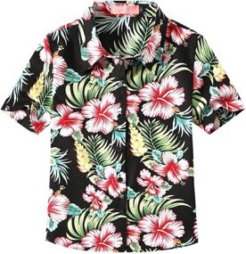 img 4 attached to 🌺 Floral Hawaiian Girls' Clothing with SSLR Sleeve Buttons