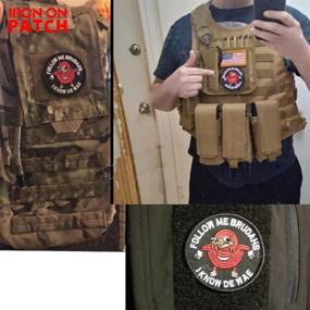 img 2 attached to Red Tactical Military Morale Patch Set - Follow Me Brudahs, I Know De Wae - Hook/Loop - Round - Combat Badge for Tactical Combat Bags