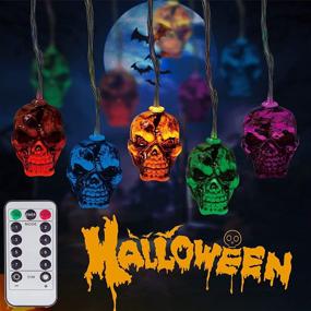 img 4 attached to 🎃 SPRKLINLIN Halloween Skull Lights String: Battery Operated, Waterproof, Remote Control – Perfect Outdoor Decorations for Halloween Party