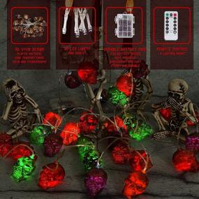 img 2 attached to 🎃 SPRKLINLIN Halloween Skull Lights String: Battery Operated, Waterproof, Remote Control – Perfect Outdoor Decorations for Halloween Party