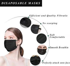 img 3 attached to 100pcs Disposable Black Face Masks for Adults, 3 Ply Safety Protection Masks