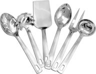 🍴 darware 6-piece serving spoon & utensil set; pasta server, fork, spoon, slotted spoon, ladle, & cake/casserole server; stainless steel plain handle flatware; all-inclusive classic serving set logo