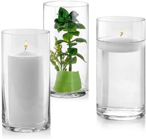 img 4 attached to 🔥 Pack of 3 Clear Glass Cylinder Vases, 8 Inch Tall - Versatile: Pillar Candle Holders, Floating Candles or Flower Vases – Ideal for Wedding Centerpieces