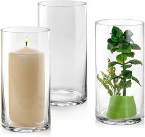 img 1 attached to 🔥 Pack of 3 Clear Glass Cylinder Vases, 8 Inch Tall - Versatile: Pillar Candle Holders, Floating Candles or Flower Vases – Ideal for Wedding Centerpieces