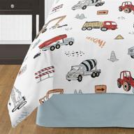 🏗️ sweet jojo designs construction truck bedding comforter set - full/queen size - 3 pieces - grey yellow orange red blue chevron arrow logo