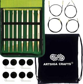 img 4 attached to 🪡 Knitter's Pride Bamboo Interchangeable Afghan Tunisian Crochet Hooks Set with 1 Artsiga Crafts Project Bag - Bundle 900586