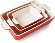 🍽️ sweejar ceramic bakeware set - rectangular baking dish lasagna pans for cooking, kitchen, cake dinner, banquet and daily use - 11.8 x 7.8 x 2.75 inches - red baking pans logo