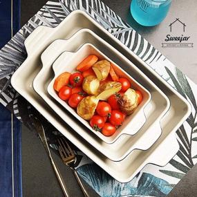 img 2 attached to 🍽️ SWEEJAR Ceramic Bakeware Set - Rectangular Baking Dish Lasagna Pans for Cooking, Kitchen, Cake Dinner, Banquet and Daily Use - 11.8 x 7.8 x 2.75 Inches - Red Baking Pans