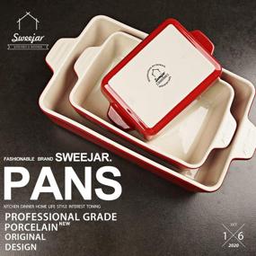 img 3 attached to 🍽️ SWEEJAR Ceramic Bakeware Set - Rectangular Baking Dish Lasagna Pans for Cooking, Kitchen, Cake Dinner, Banquet and Daily Use - 11.8 x 7.8 x 2.75 Inches - Red Baking Pans