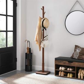 img 3 attached to 🧥 VASAGLE 8-Hook Solid Walnut Coat Rack Hall Tree - Stylish and Functional URCR010W01