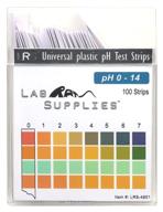 🧪 ph test strips for plastic surfaces, wide application range (ph 0-14), 100 strips, for saliva, soap, urine, food, liquids, water, soil testing, lab monitoring logo