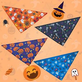 img 1 attached to 🎃 Washable Halloween Triangle Dog Bandana with Pumpkin, Bat, Spider, and Ghost Patterns - Scarf Accessories