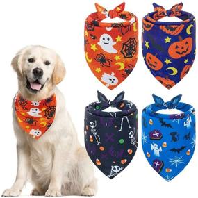 img 4 attached to 🎃 Washable Halloween Triangle Dog Bandana with Pumpkin, Bat, Spider, and Ghost Patterns - Scarf Accessories