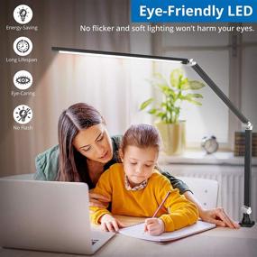 img 1 attached to 💡 Modern LED Desk Lamp with Clamp: Swing Arm Design, Remote Control, 5 Color Modes & Stepless Dimming, Eye-Care Task Lamp with Timer - Ideal for Office, Work, Home, Reading, Dorm (Black)