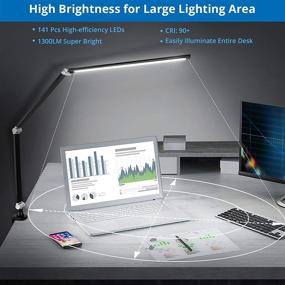 img 2 attached to 💡 Modern LED Desk Lamp with Clamp: Swing Arm Design, Remote Control, 5 Color Modes & Stepless Dimming, Eye-Care Task Lamp with Timer - Ideal for Office, Work, Home, Reading, Dorm (Black)