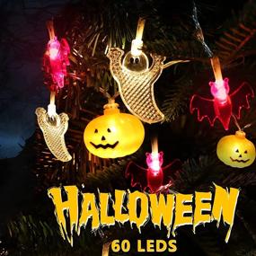 img 1 attached to 🎃 Spook up Your Halloween Decor with 60 LED Pumpkin Ghost Bat String Lights – 30 FT Battery Operated – Perfect for Indoor/Outdoor Parties and Home Yard Decorations – 2 Modes: Steady or Flickering