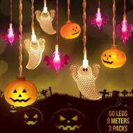 🎃 spook up your halloween decor with 60 led pumpkin ghost bat string lights – 30 ft battery operated – perfect for indoor/outdoor parties and home yard decorations – 2 modes: steady or flickering логотип