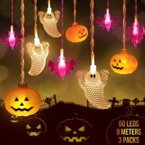 img 4 attached to 🎃 Spook up Your Halloween Decor with 60 LED Pumpkin Ghost Bat String Lights – 30 FT Battery Operated – Perfect for Indoor/Outdoor Parties and Home Yard Decorations – 2 Modes: Steady or Flickering