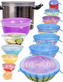 img 4 attached to Longzon Silicone Stretch Lids 14 Pack - Reusable Food Storage Covers for Bowls - Dishwasher & Freezer Safe - 7 Different Sizes - Including 2 XXL Sizes up to 9.8'' Diameter