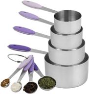 cook with color 8 piece stainless steel measuring cups and spoons set - soft touch silicone handles - nesting liquid & dry cup set (lavender) logo