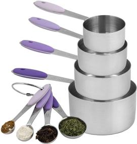 img 4 attached to COOK WITH COLOR 8 Piece Stainless Steel Measuring Cups and Spoons Set - Soft Touch Silicone Handles - Nesting Liquid & Dry Cup Set (Lavender)