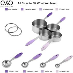 img 3 attached to COOK WITH COLOR 8 Piece Stainless Steel Measuring Cups and Spoons Set - Soft Touch Silicone Handles - Nesting Liquid & Dry Cup Set (Lavender)