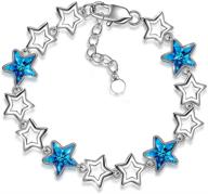 💙 pauline&morgen star in my heart bracelet: valentine's day gifts for her, women's jewelry chain bangle with bermuda blue crystal from austria - hypoallergenic logo