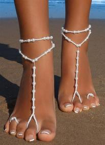 img 3 attached to 👣 Set of 2 Women's Beach Imitation Pearl Foot Jewelry Anklet Chain - Bellady