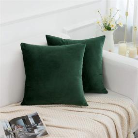 img 3 attached to 🍀 RainRoad Velvet Dark Green Throw Pillow Covers - Soft Square Cushion Cases for Sofa, Couch, Bed, Chair - 18x18 Inch, Set of 2